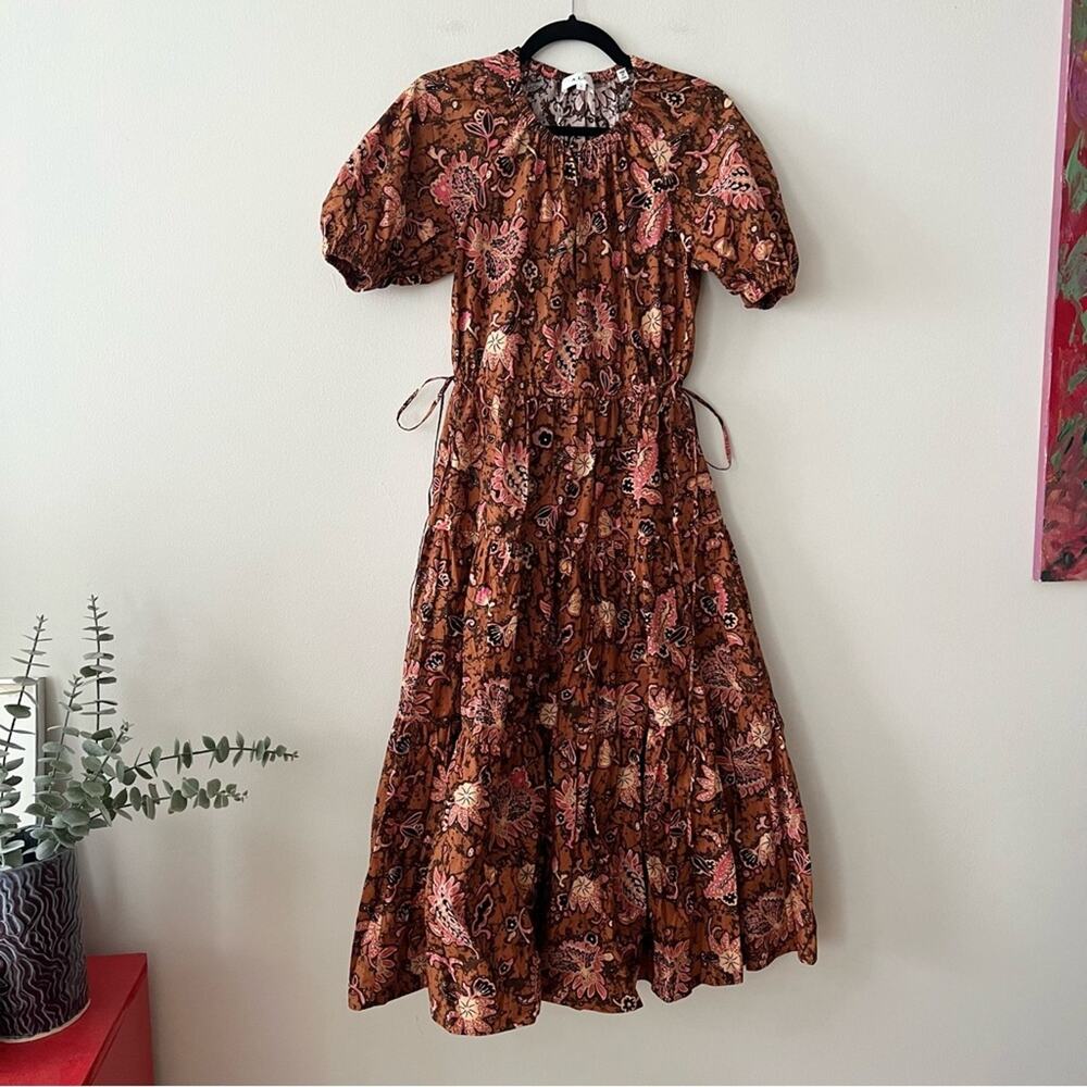 A.L.C. Mischa Printed Midi Dress in Cognac/Coral - Picture 3 of 9